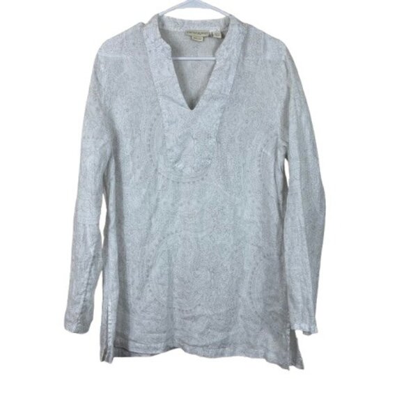 Cynthia Rowley 100% Linen Paisley Popover Tunic Sz Large Beachy - Picture 1 of 6